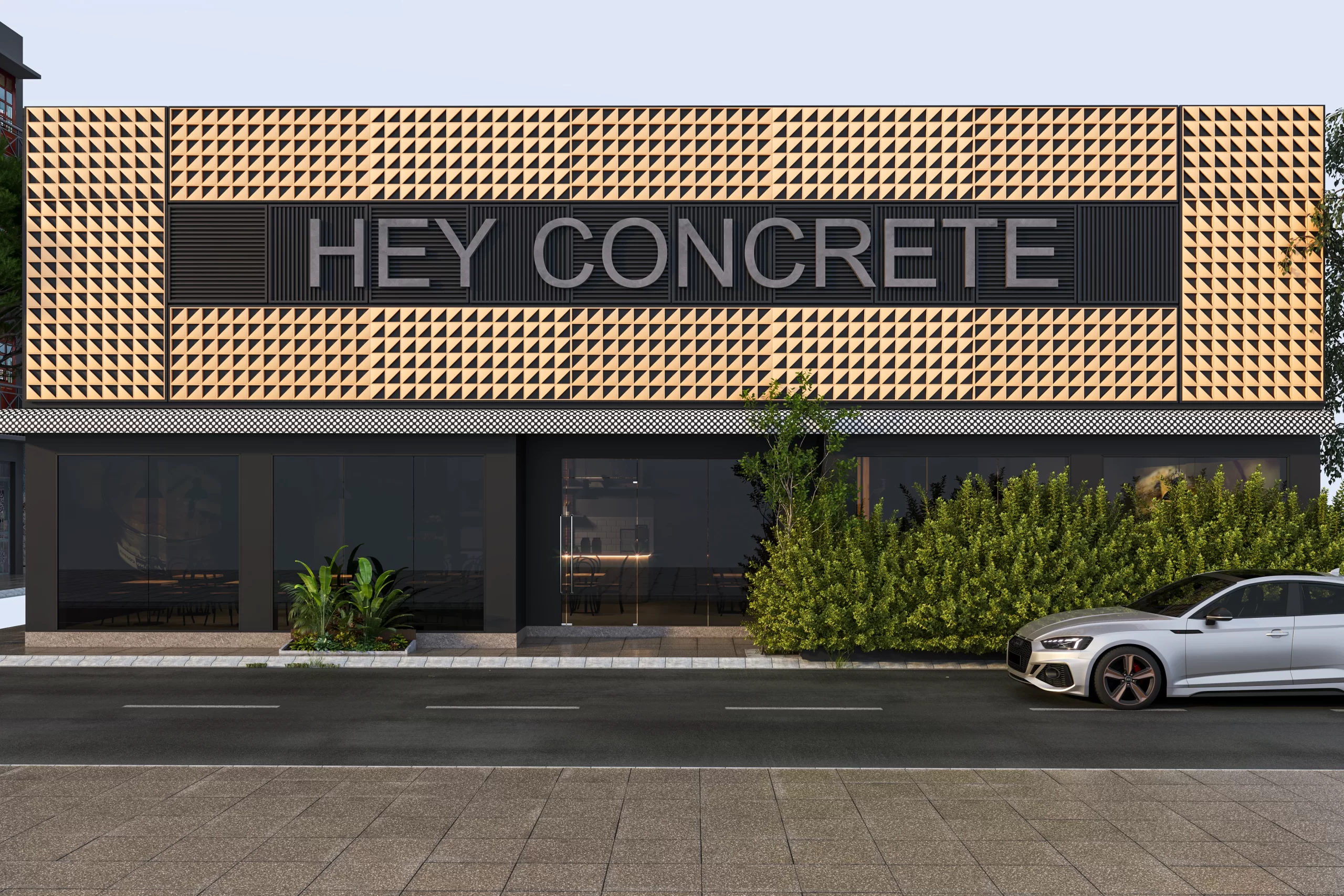 Modern building featuring installed BB01 concrete breeze blocks